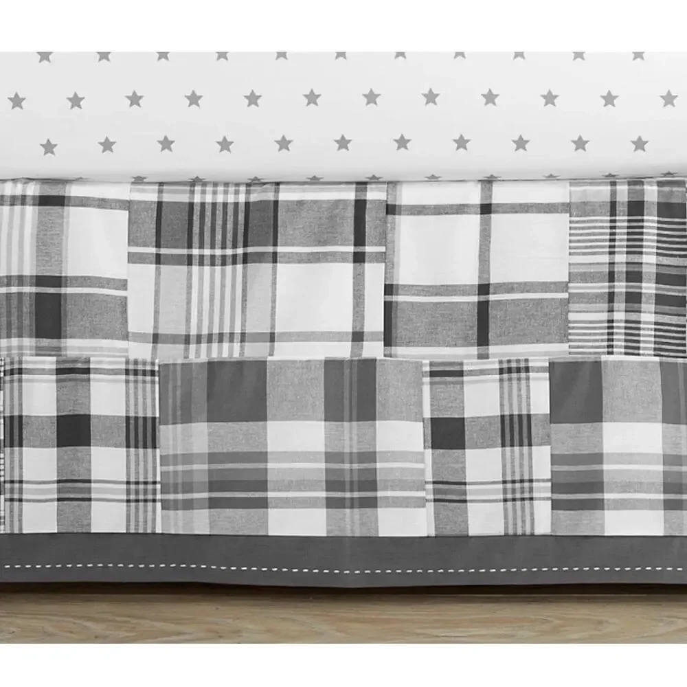 NWT POTTERY BARN Baby MADRAS CRIB SKIRT GRAY‎ PLAID. SIZE 28